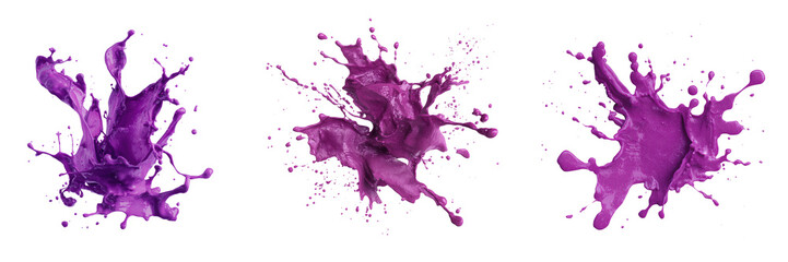 Set of Purple ink splash in the air isolated on a transparent background
