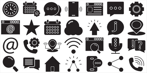 Contact icon set. Containing chat,, Message, phone, E-mail, address, , call, website, info, communication and More. Editable line icons. Vector illustration. EPS10/AI