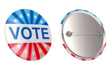 Vote Pin Badge on white background. Isolated 3d illustration