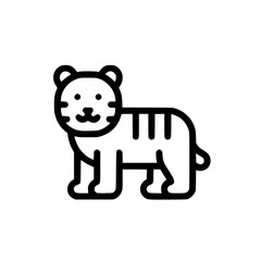 Side view cartoon tiger cub in walking pose with bold stripes and rounded features