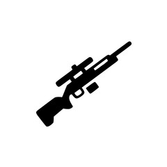 Sniper rifle icon in silhouette style representing long-range firearm for tactical use or hunting