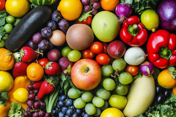 Colorful assortment of fresh fruits vegetables