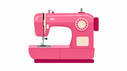 A bright pink sewing machine with cream accents on a white background craft