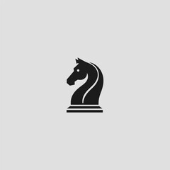 Chess knight logo in clean and bold minimalist silhouette style.