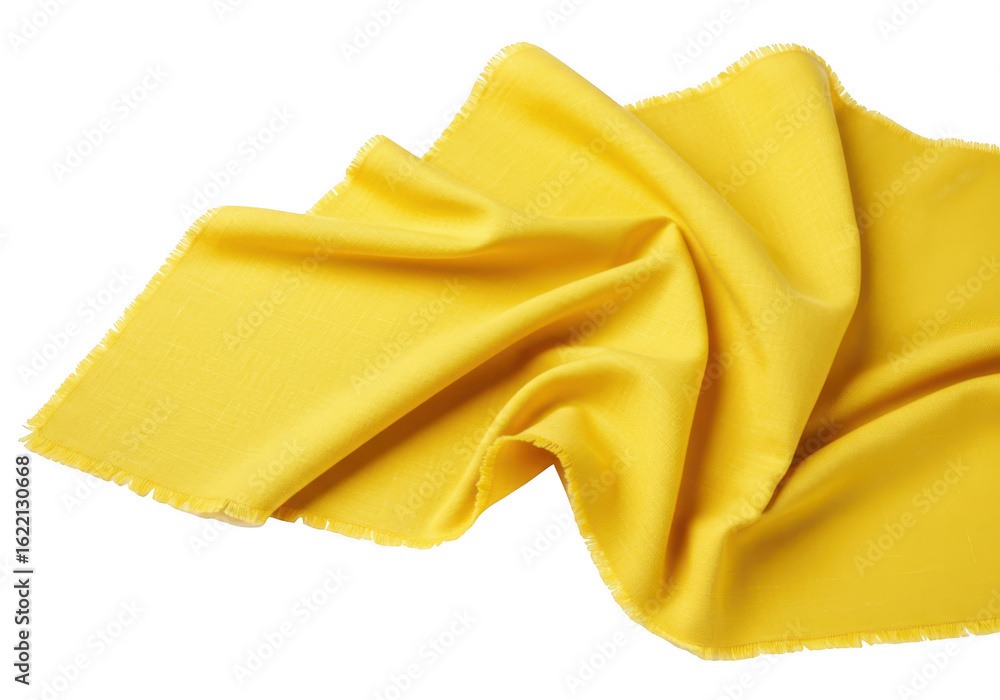 Poster a closeup view of a bright yellow fabric with a soft texture and frayed edges artfully draped and fo