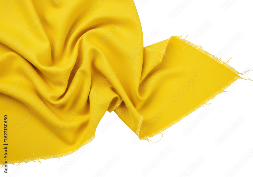 Poster a closeup view of a bright yellow fabric with a soft texture and frayed edges artfully draped and fo