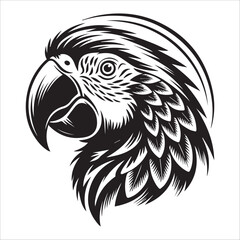 Stylized Parrot Head Tattoo Vector – Black and White Tribal Bird Illustration for Logo, Print, and Merchandise Use