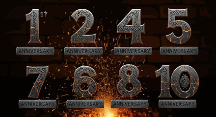 Celebrate milestones with bold, ancient-inspired number silhouettes and anniversary banners, evoking strength and heritage, perfect for impactful event design and historical themes.