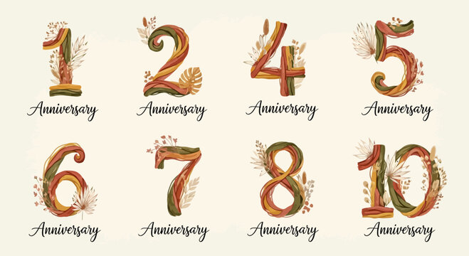 Celebrate milestones with elegant botanical number silhouettes for anniversaries and special events, creating a warm, natural aesthetic for invitations and decor.