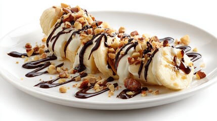 banana split with chocolate drizzle