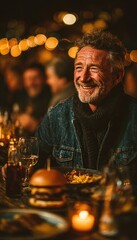 Smiling man enjoying a meal outdoors