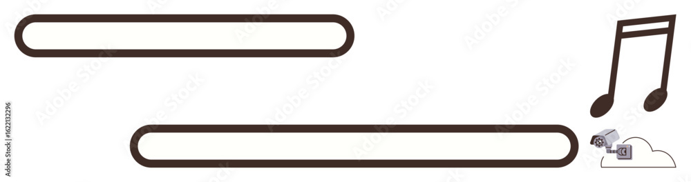 Poster progress bar loading, musical note symbolizing audio file upload, and cloud icon with music files. i