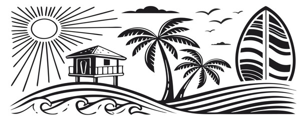 Hand-Drawn Doodle Beach and Surf Icon Set