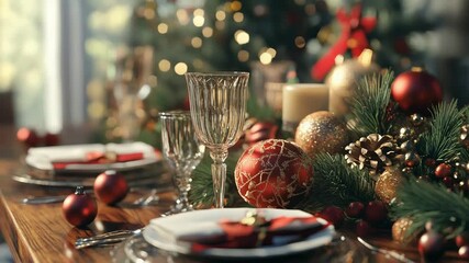 Elegant christmas table setting with festive decorations - Powered by Adobe