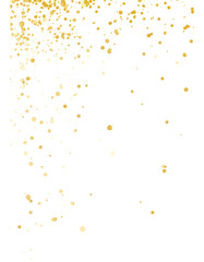 Golden dust, Golden sparkle splatter border. Gold Foil Frame, Pieces flakes on PNG vertical transparent background. A luxurious swirl of gold sequins. To advertise a product, wedding card, date.