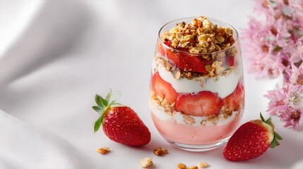 Strawberry yogurt parfait with granola