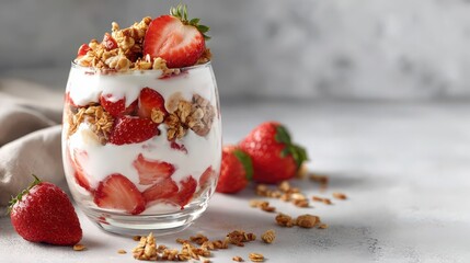 Strawberry yogurt parfait with granola
