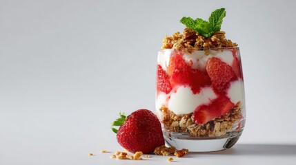 Strawberry yogurt parfait with granola
