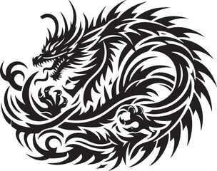 Tribal Dragon Tattoo vector  Design black on white background