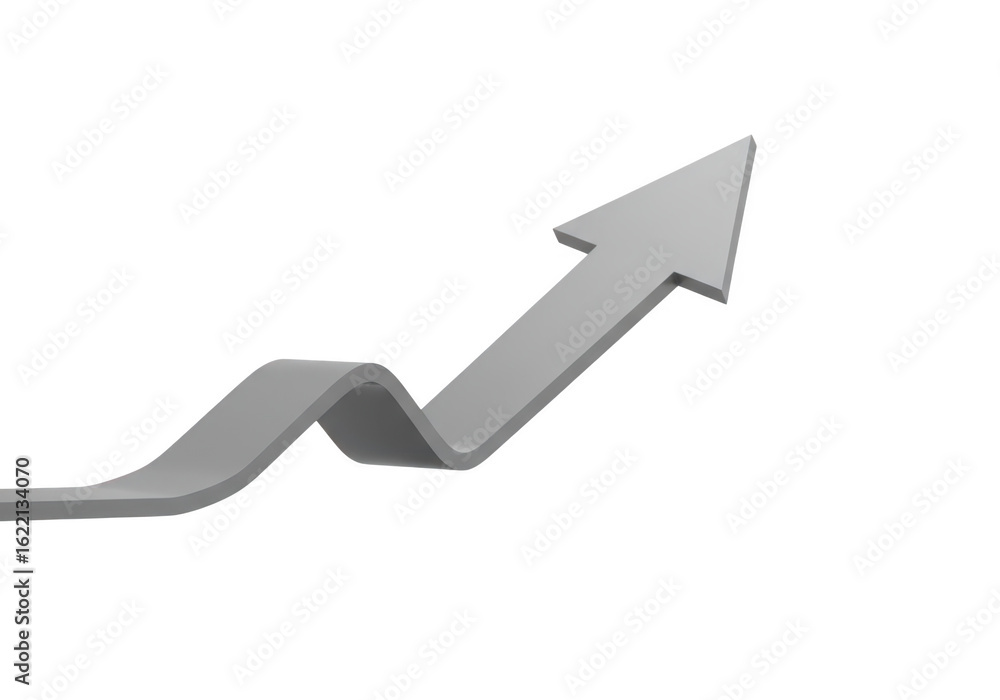 Poster a gray arrow follows a wavy path upwards signifying upward momentum and continuous improvement in bu