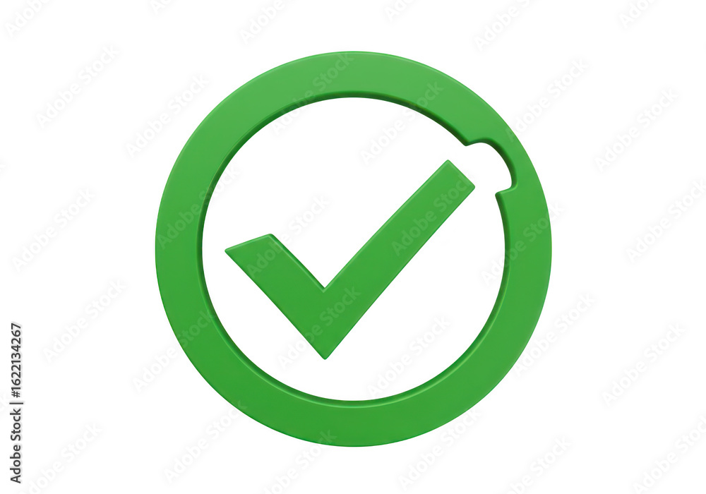 Poster a vibrant green checkmark is prominently displayed within a circular border against a plain transpar