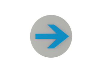 A bright blue arrow points to the right centered within a light gray circle against a stark transparent background