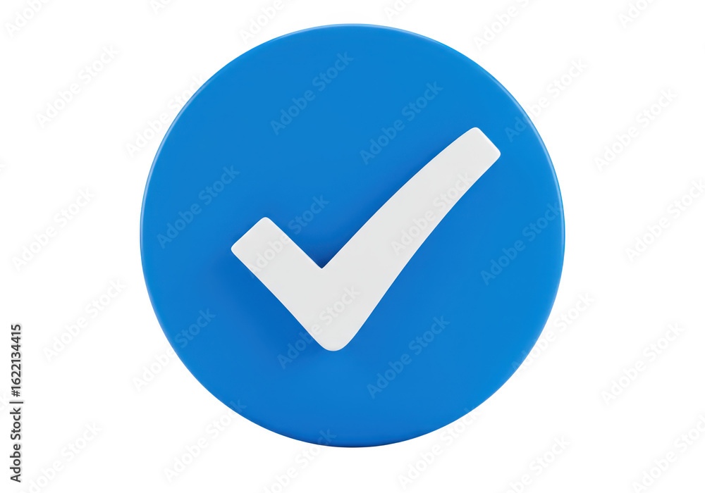 Poster a white check mark is prominently displayed on a vibrant blue circular button symbolizing approval a
