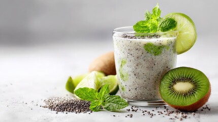 Kiwi smoothie with chia seeds, elegant style