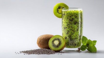 Kiwi smoothie with chia seeds, elegant style