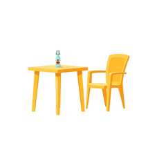 Yellow plastic table and chair isolated on transparent background, perfect for outdoor dining