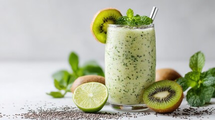 Kiwi smoothie with chia seeds, elegant style