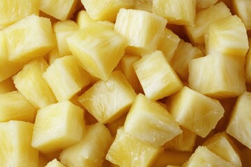 Diced pineapple assortment with varying sizes and shapes arranged