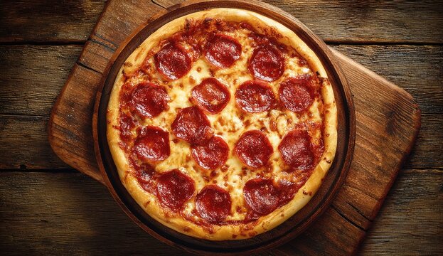 Pepperoni pizza on wooden board (2)