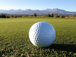 Obraz premium Golf ball on lush field with pristine mountains under clear phoenix course