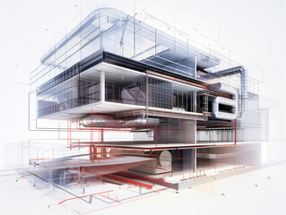 Cross-section diagram of building air ventilation and HVAC system