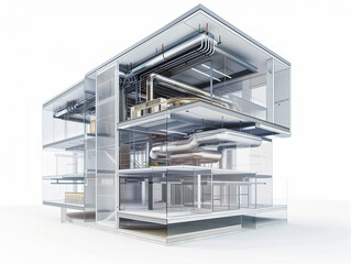 Cross-section diagram of building air ventilation and HVAC system