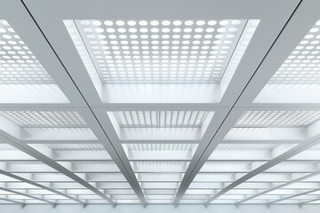 HVAC ceiling diffuser close-up in commercial interior, clean 3D style