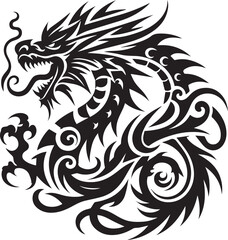 Tribal Dragon Tattoo vector  Design black on white background