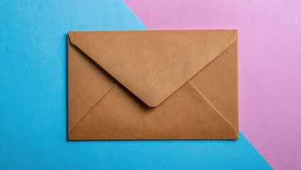 Light brown envelope on a vibrant blue and pink background