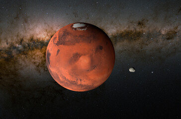 Mars and Phobos – isometric view 3d illustration