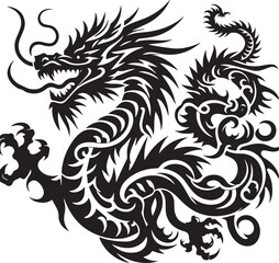 Tribal Dragon Tattoo vector  Design black on white background