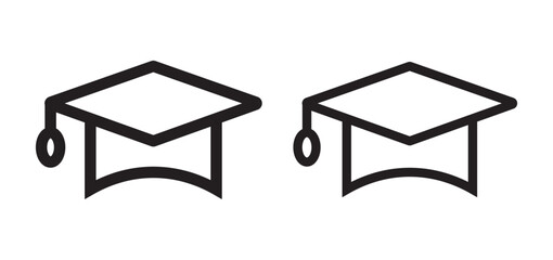 Graduation cap icon black and white. Graduation cap line icon vector illustration set
