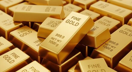 Shiny stacks of gold bullion bars are a symbol of wealth, success, and financial investment