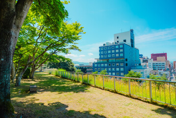 The view of the Morioka Castle Ruins in Iwate, Japan