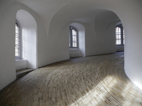 Hallway inside The Round Tower (Rundetaarn): Located in central Copenhagen, this 17th-century (1642) architectural marvel is Europe&rsquo;s oldest functioning astronomical observatory.