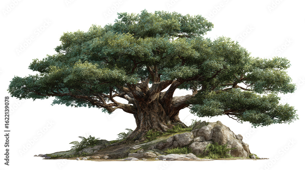 Poster ancient tree in the forest background isolated on a transparent background, png file.