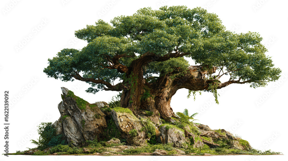 Poster ancient tree in the forest background isolated on a transparent background, png file.