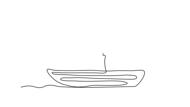 Abstract fisherman fishing with a fishing rod on a boat. Self drawing animation one continuous line draw, logo