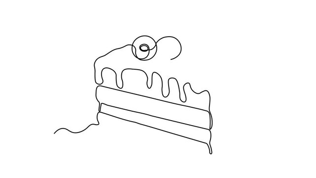 Dessert sweet piece of cake with cranberry berry, sweetness, Self drawing animation one continuous line draw, logo
