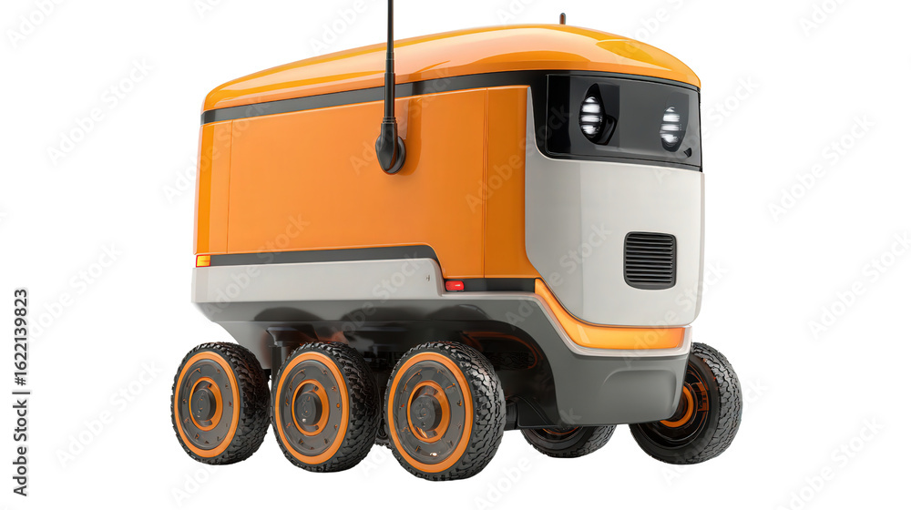 Poster automated food delivery robot background isolated on a transparent background, png file.